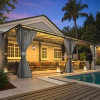 20' X 12' Gazebo for Patio, Large Wall-Mounted Lean to Pergola Gazebo with Curtains and Netting, 12x20 Hard Top Gazebos 2