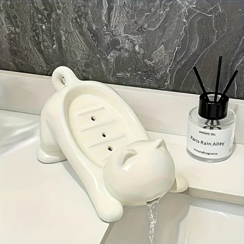 Soap Tray Self-Draining Soap Dish Rack Cute Cat-Shaped Creative Rack For Shower Bathroom Kitchen Tub Sink Tray Bracket Bathroom 2