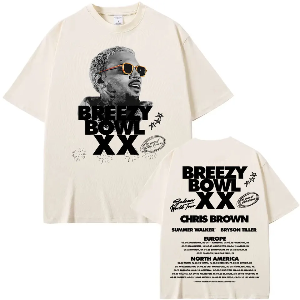 Rapper Chris Brown Breezy Bowl XX Concert Tour 2025 T-shirts Men