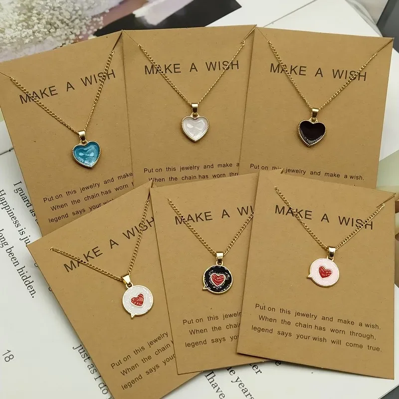 

*Romantic Sweet Cute Colorful Heart Shape Pendant Link Chain Necklaces for Women Girls Wedding Engagement Accessories Jewelry