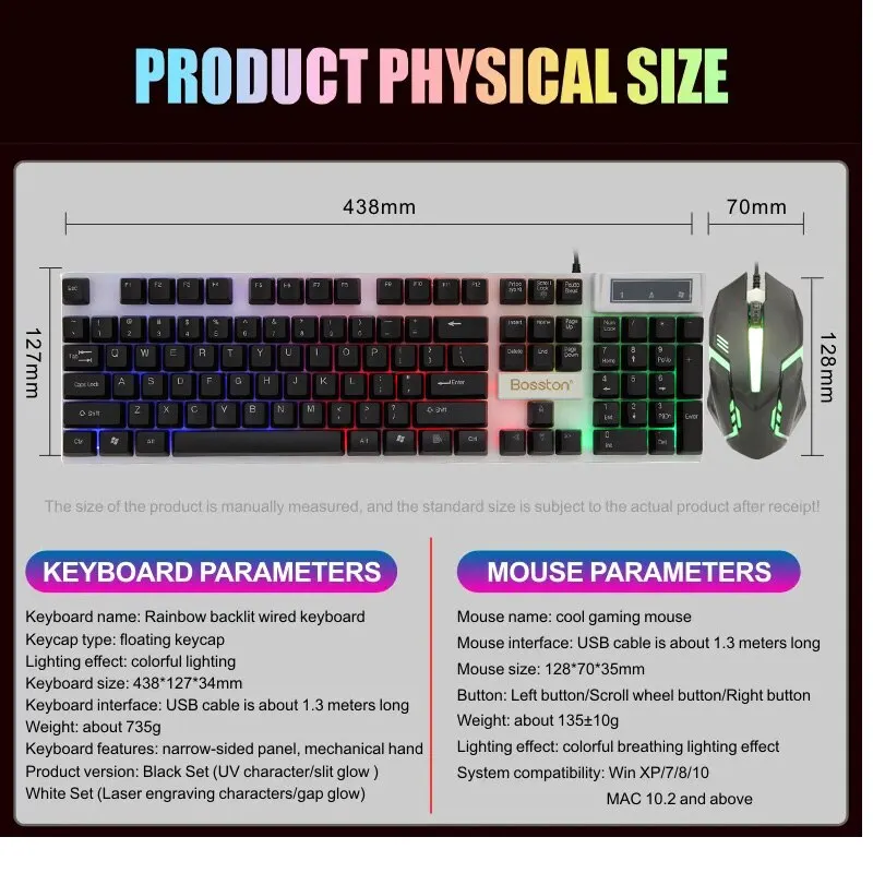 Wired Keyboard and Mouse Set Gaming 8310 for Desktop Laptop Computer Single Rainbow Backlit