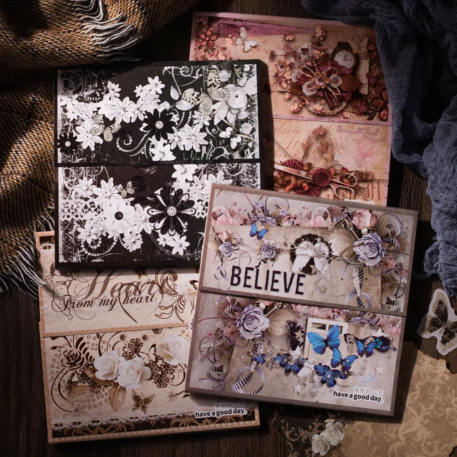 

60pcs/lot Memo Pads Material Paper Vintage old handkerchiefs Journal Scrapbooking paper Card Background Decoration Paper