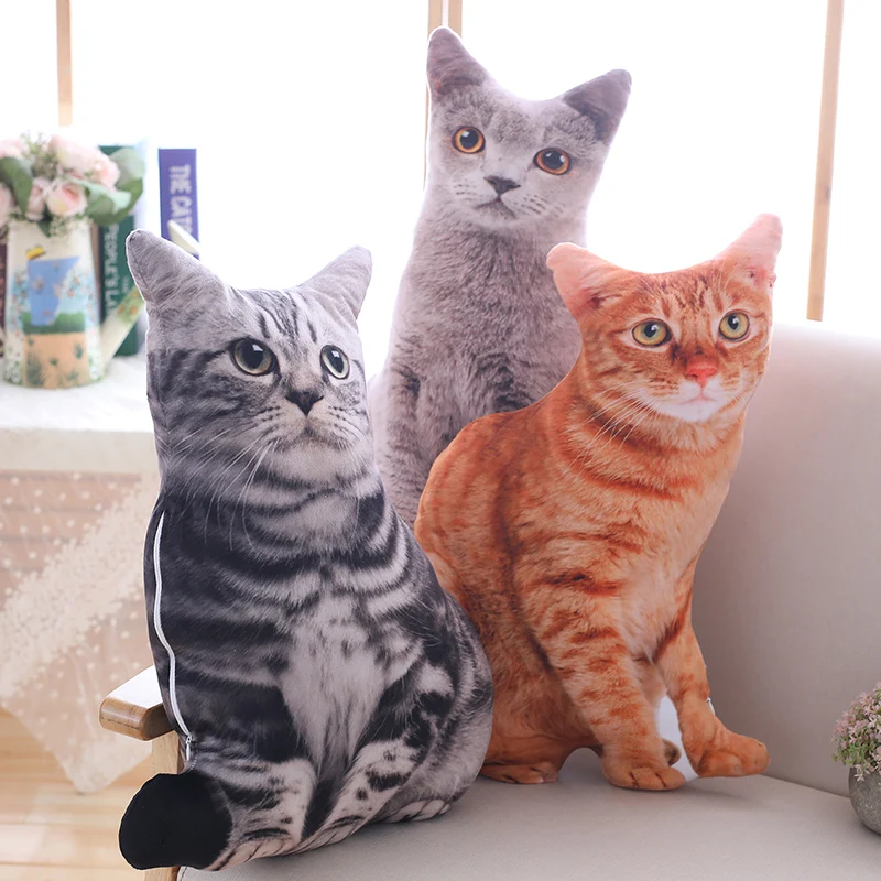 50cm 3D Simulation Plush Cat Pillows Soft Stuffed Animals Toy Sofa Cushion Home Decor Cartoon Plush Toys for Children Kids Gift