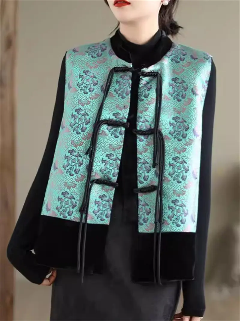 

New Chinese Style Traditional Button Up Jacquard Vest Women 2024 Spring Top Improved Tang Jacket Sleeveless Waistcoat K1171