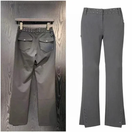 

Golf Clothing New Women's Pants with Slit Studded Beads Slim and Versatile Style Long Pants