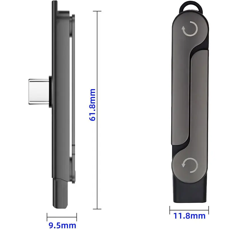 USB C 히든 스탠드 충전 커넥터 2 in 1 USB 타입 C 남성-여성 90도 ° 앵글 어댑터 휴대용 접이식 휴대폰 거치대