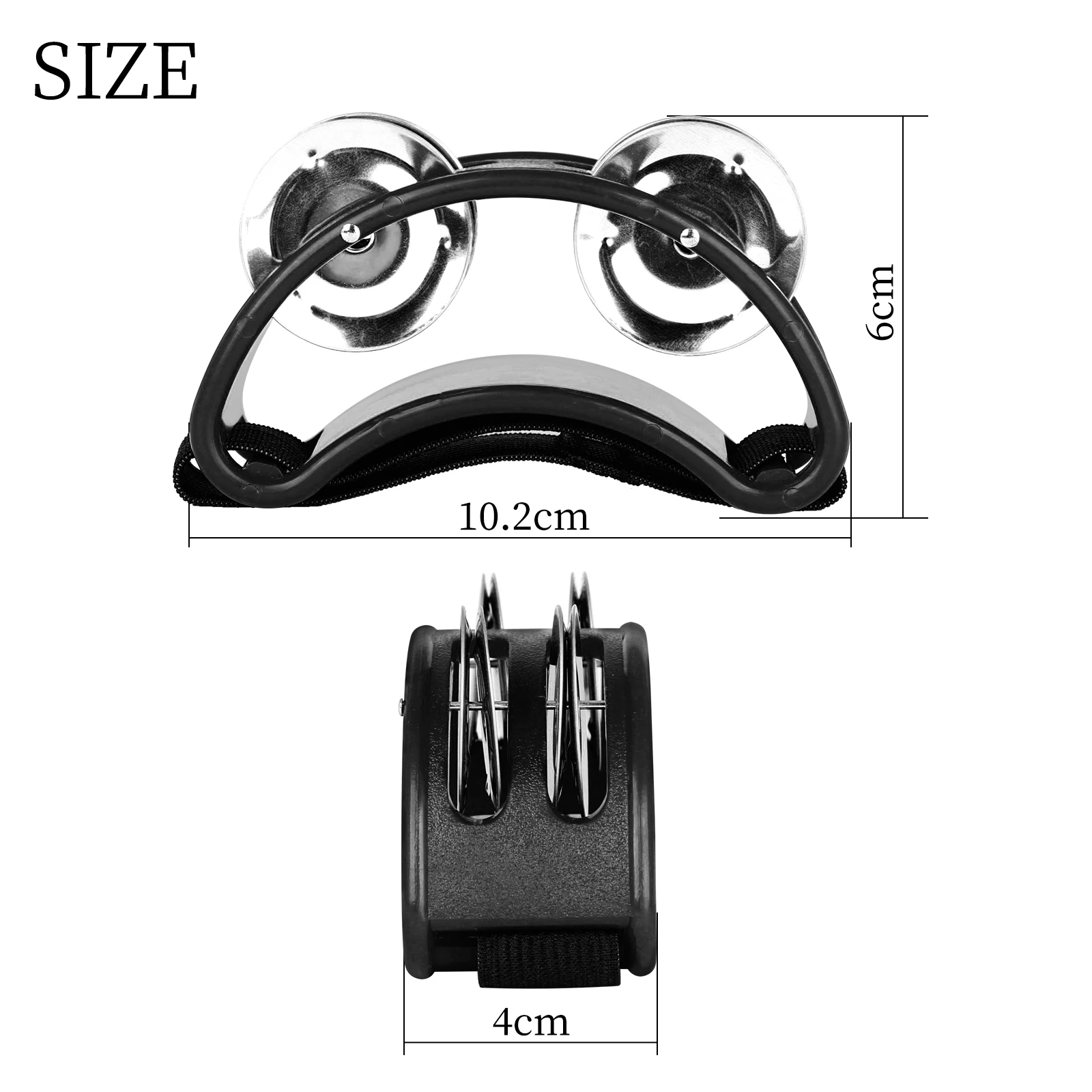 Percussion Foot Tambourine with 4 Pairs of Stainless Steel Jingles & Elastic Strap for Cajon Accompaniment