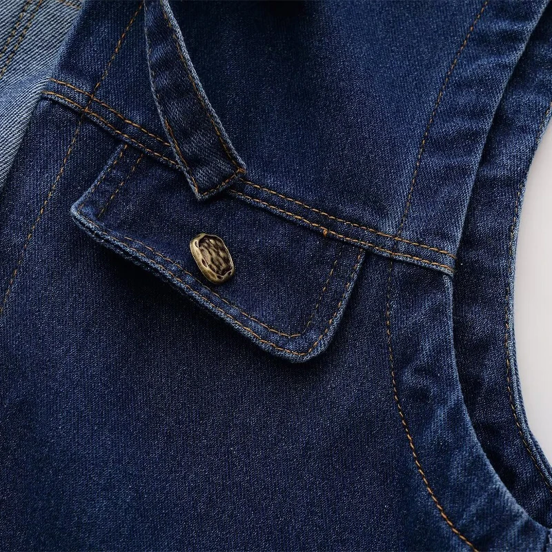 Chic Denim Lace Up Women‘s Shirt Fashion Loose Turn-down Collar Long Sleeve Female Shirts 2024 Sping Pocket Office Lady Top