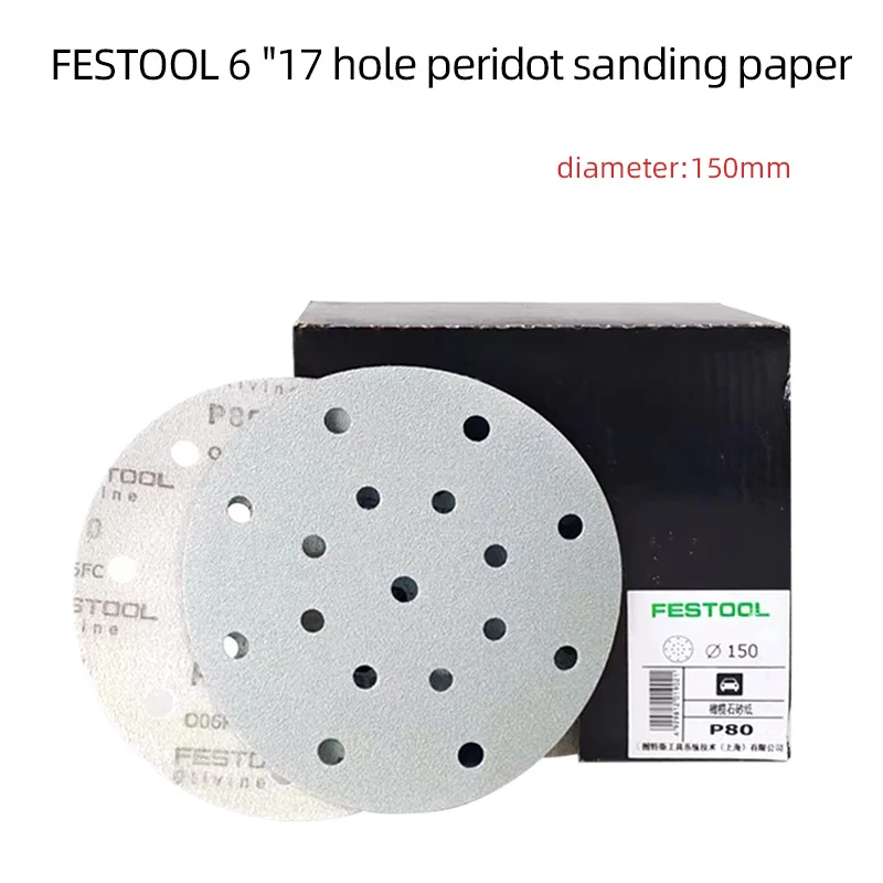 

10Pc Original German Festool Sander Hook and Loop Sanding Disc 6 Inch 17 Holes 80 to 500 Grits Polyester Film150MM Sandpaper Dry