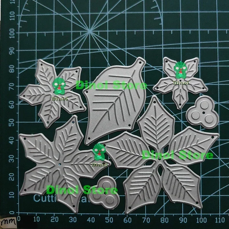 Christmas Poinsettia 3D Flowers Leaf Metal Cutting Dies Stencils DIY Scrapbooking Cards Making Embossing Handmade Craft Die 2024