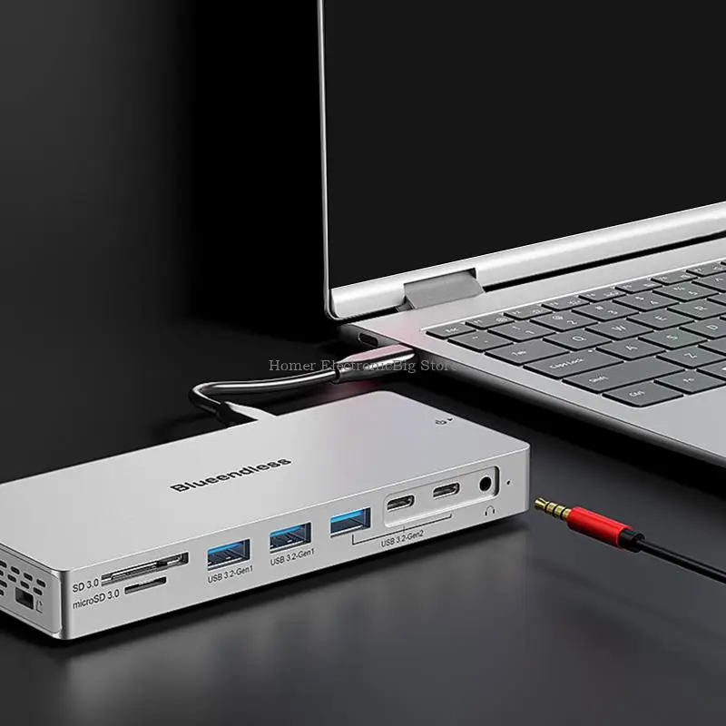 14 In 1 USB C 허브(4K HDTV 100WPD 충전 포함) 노트북 KINO용 기가비트 이더넷 USB 3.2 Gen2