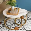 Coffee Table Nesting White Set of 2 Side Set Golden Frame Circular Round and Marble Pattern Wooden Tables 5