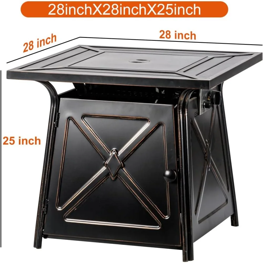 28" Propane Fire Pit Table,Gas Fire Pits Table for Outside,50000 BTU Propane Pit with Lid &Lava Rocks,Gas Firepit for Garde
