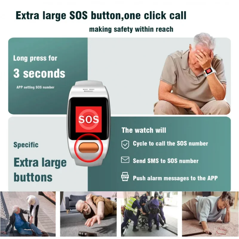 노인용 4G 스마트 안전 시계 ? IP67 GPS 건강 모니터링 및 SOS 낙상 감지 기능 탑재