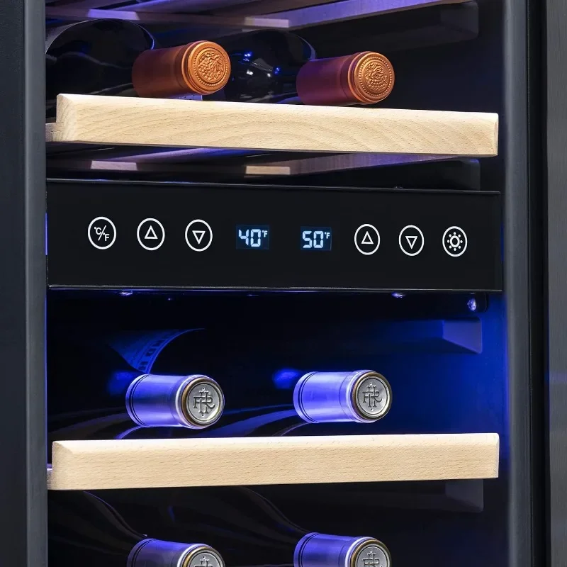 NewAir 15" Dual Zone Wine Cooler Refrigerator in Black Stainless Steel-Under Counter Wine Fridge, Refrigerator