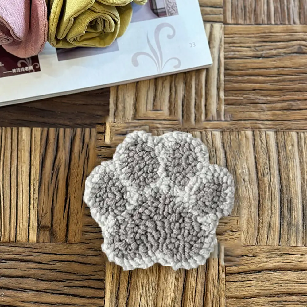 6pcs Punch Needle Embroidery Coaster Set Paw Print Pattern Handmade Cup Mat Kits Needlework Home Decoration
