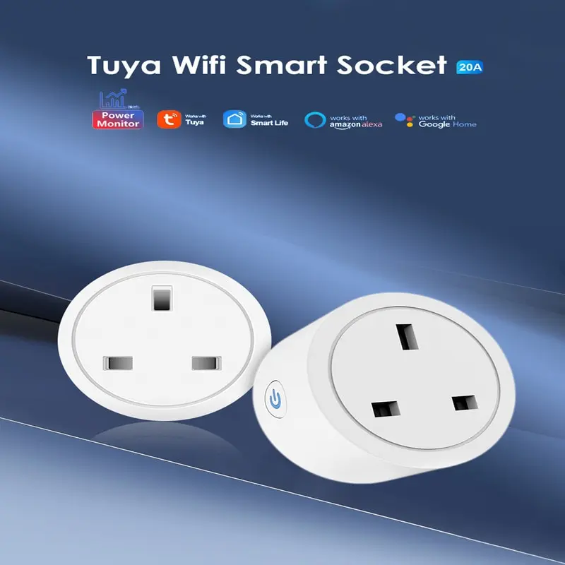 TUYA WIFI Smart Socket 20A UK Plug Power Monitor Voice Control Timing Work with Alexa Google smart plug smart switch