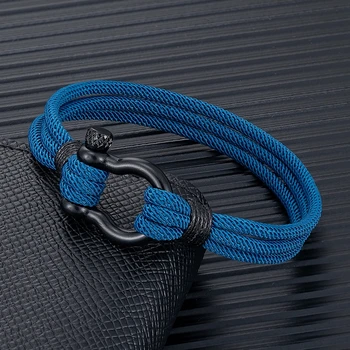 Black Stainless Steel Horseshoe Buckle Bracelet Three Strand Rope Screw Shackle Bracelet Outdoor Climbing Style