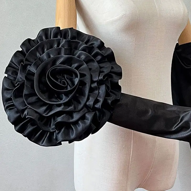New sweat flower ivory black long wedding bridal party performance long finger gloves