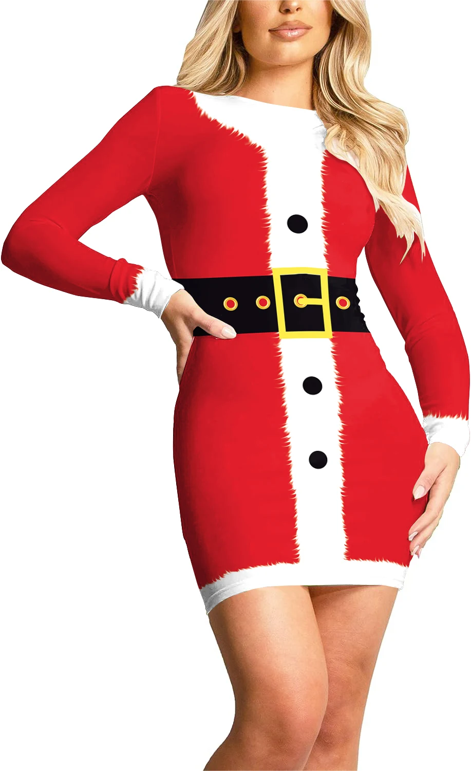[You're My Secret] Women Christmas Dress Slim Santa Claus Dress Up Outfit Snowman Printed Long-Sleeved Party Sexy Fancy Dress