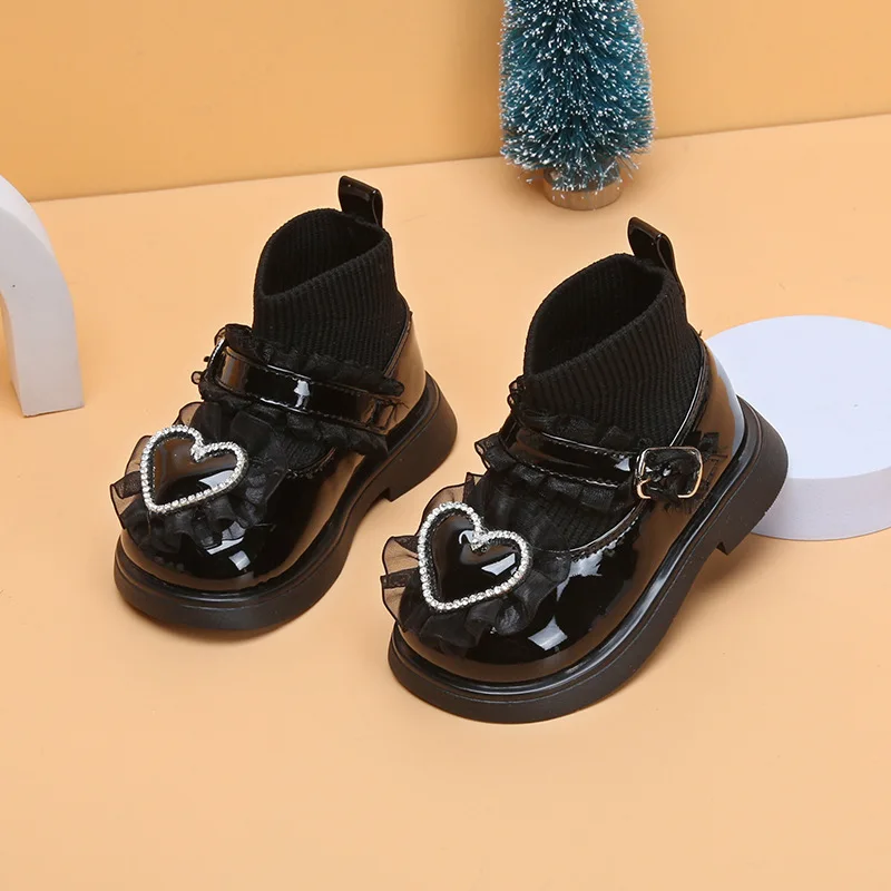 

Eu15-25 Girls' Shoes Korean Baby First Walking Shoes Love Socks Shoes Autumn Single Shoes Girls' Short Boots Solid Color