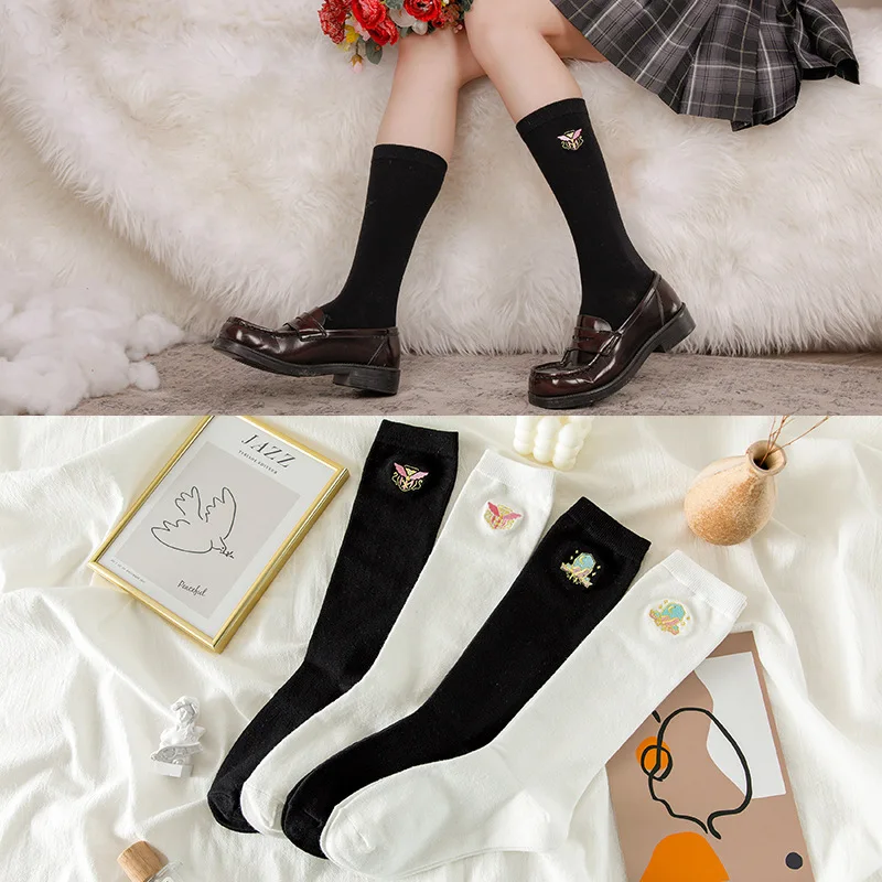 

Cute JK High Knee Socks for Women Kawaii Long Socks Japanese College Style Embroidered Stockings Uniform Lolita Stockings