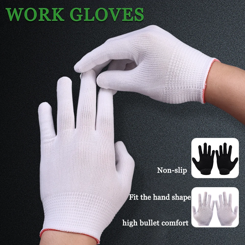 

1 Pair Non-slip Thin Nylon Gloves Summer Lightweight Sewing Cotton Mechine Work Gloves Summer Wear-Resistant Breathable Safety