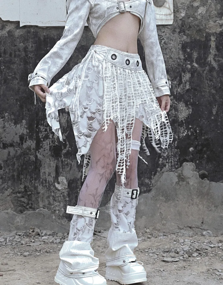 blood-supply-original-old-suede-knitted-holes-mini-irregular-skirt-niche-punk-white-half-body-skirt-pants-spring