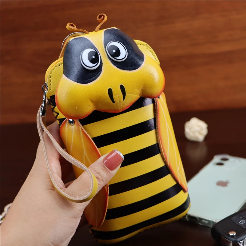 cowhide-cartoon-small-bee-cell-phone-bag-shoulder-crossbody-bag-cute-animal-hand-carry-makeup-bag-bee-purse