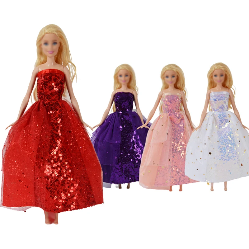 

2 Sets Pack Dresses for 30cm Dolls Fashion Shiny Sequins Party Wear Wedding Gown Dollhouse Miniature Item Accessories for Barbie