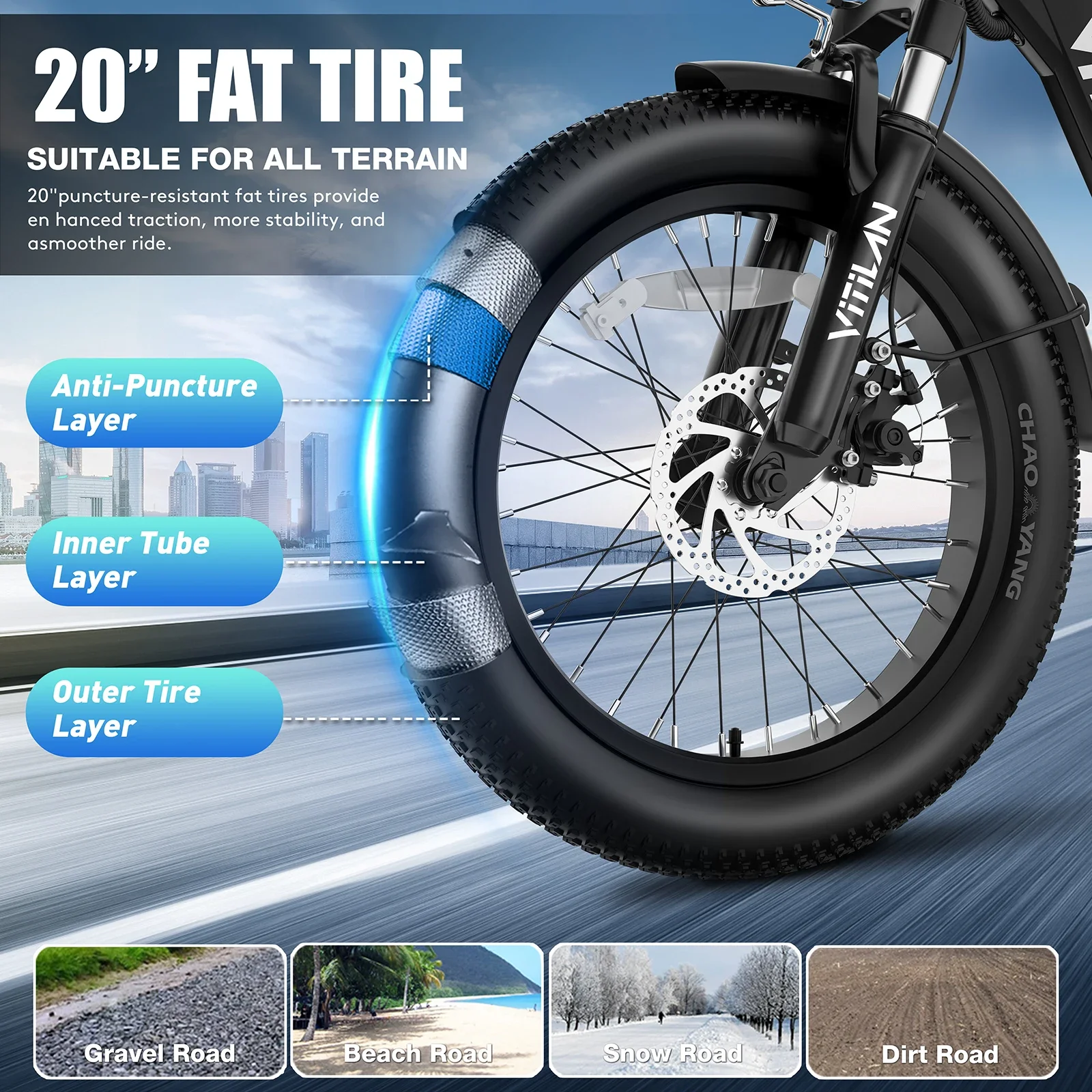 VITILAN U3 Foldable Electric Bicycle 750W Motor 48V 13AH Battery 20-inch Adult City Electric Bicycle