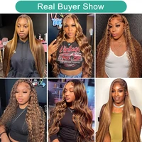 13x6 mettre en évidence Hd dentelle frontale perruque cheveux humains P4/27 couleur miel blond perruques de cheveux humains 40 pouces vague de corps pour les femmes 5