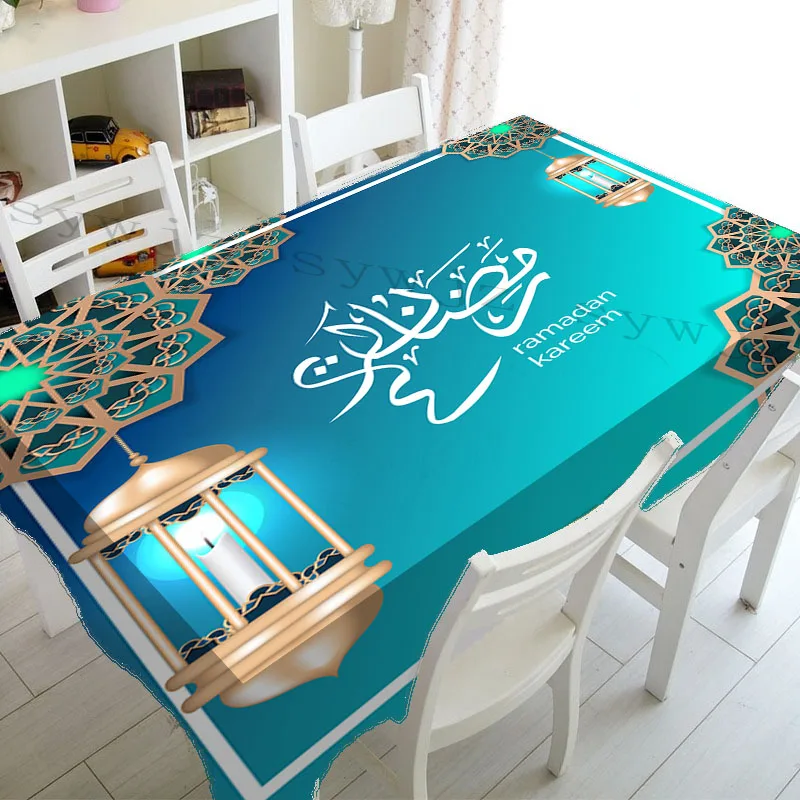Muslim Mosque Ramadan Rectangle Kitchen Tablecloth Crescent Lantern Waterproof Accessory Festival Party rectangular tablecloth table cloth