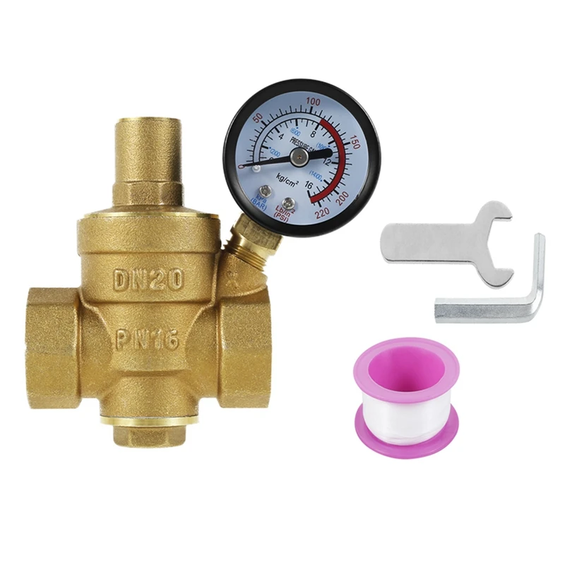 

AFBC 3/4Inch DN20 Brass Water Pressure Regulator Valve Water Pressure Reducer Regulator Adjustable Relief Valve Gauge