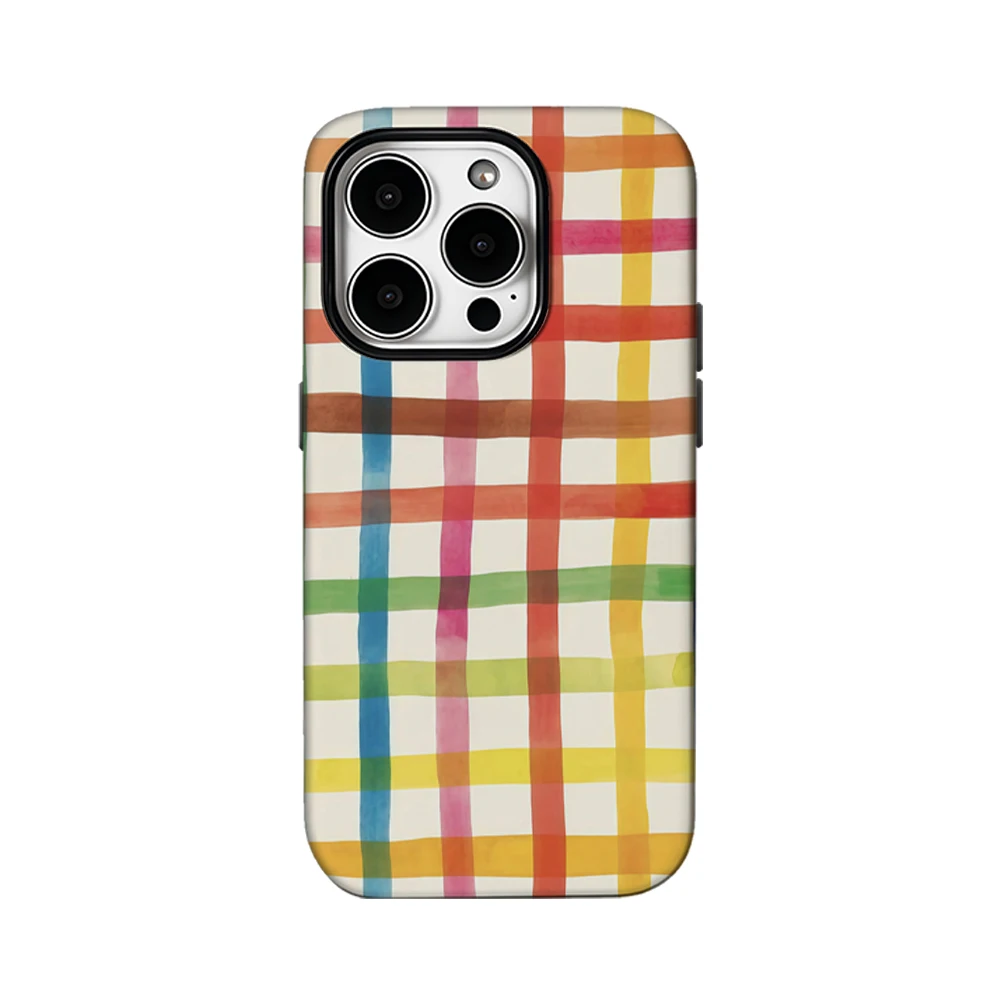 Luxury Double-Layer Rainbow Grid Painting Phone Case Back Cover