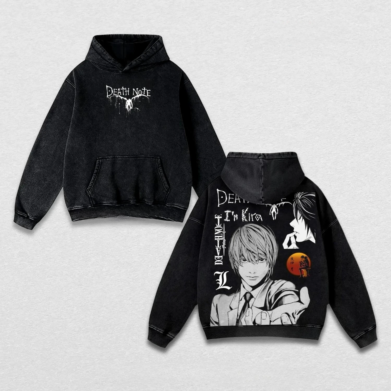 Hot Anime DEATH NOTE Yagami Light Ryuk Print Hooded Men Women Cotton Hoodies Retro Washed Sweatshirt Harajuku Casual Streetwear