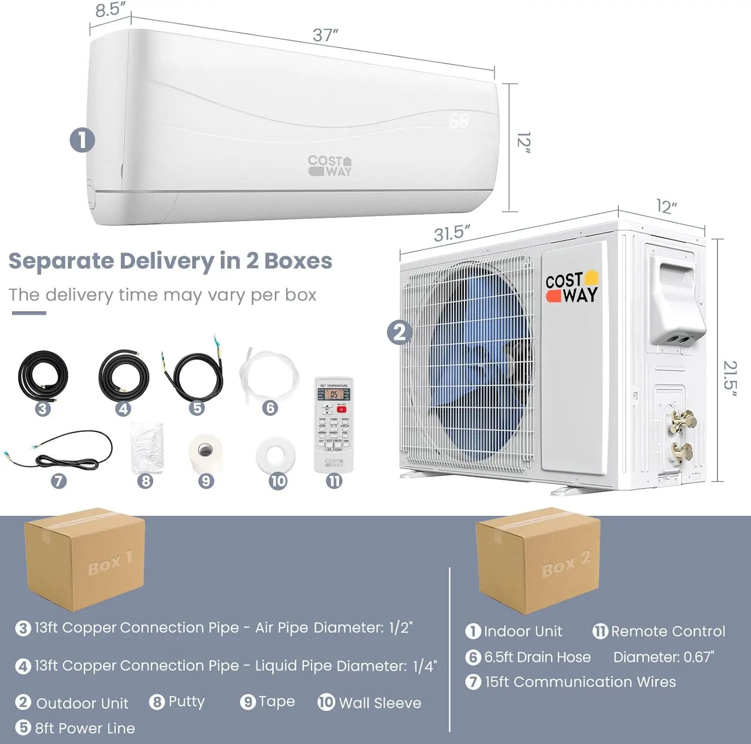 18000BTU Mini Split Air Conditioner& Heater,19 SEER2 208-230V Wall-Mounted Ductless AC Unit Cools Rooms up to 1250 Sq. Ft 6