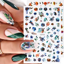 

Laser Leaf Nail Stickers 3D DIY Decor Holographic Flower Manicure Self-Adhesive Nail Decorations Nail Beauty Polish Decor