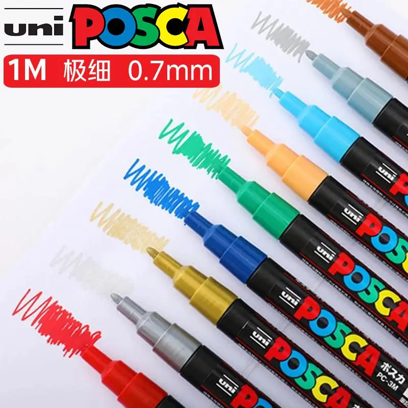 Uni Poscas Marker Pens Set, 0.7MM Extra Fine Point Plumones acrylic  rotulador permanente PC-1M POP Poster Graffiti Art Paint Pen