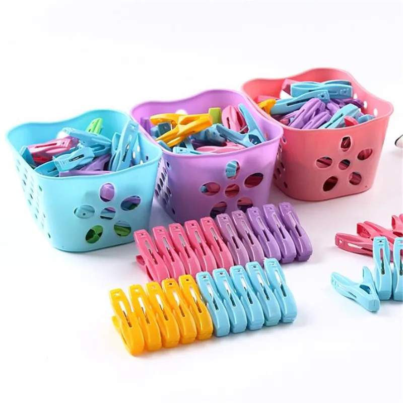 

30PCS Plastic Clothes Pegs Laundry Clothespin Clothes Pins Storage Organizer Quilt Towel Clips Spring With Basket Cabides Hanger