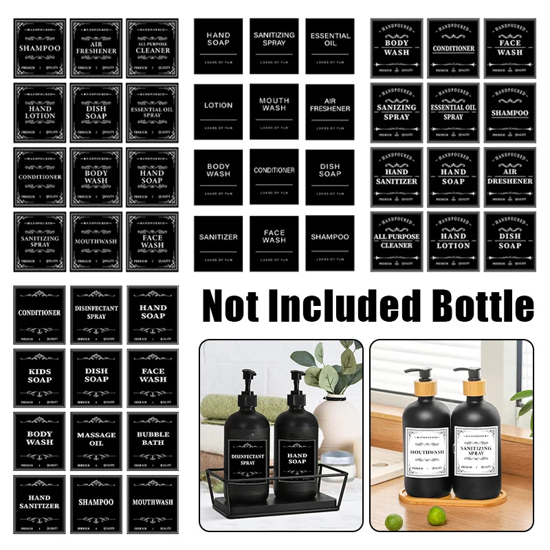 Bathroom Labels Sticker Set Hand Soap Storage Jar Shampoo Conditioner Lotion Bottle 12PCS
