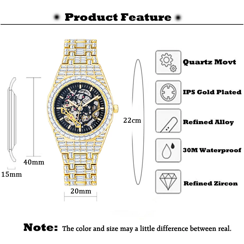 Mechanische Skeleton Uhr Männer Gold Diamant Mode Hip Hop Straße Trend Wasserdichte Automatische Uhren Für Mann Droshipping_voghion.com