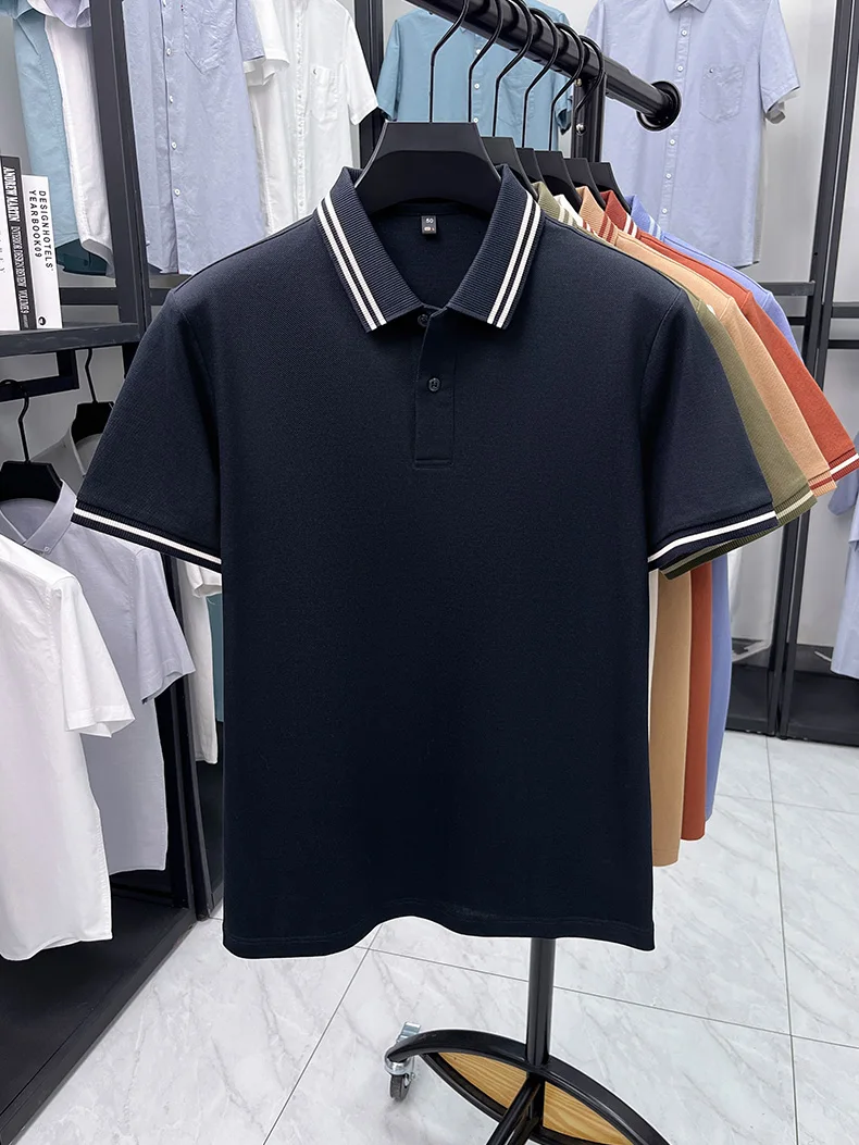 100% pure cotton men's short sleeve polo shirt high-quality fashion soft comfort striped decoration summer casual T-shirt top 31 S110c9fe063684abda61a48a45b95f874q