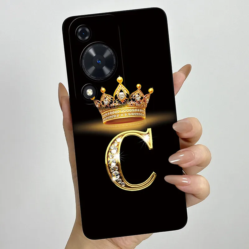 Crown Initial Letter Couple Phone Case - Soft Silicone TPU Lens Protective Casing