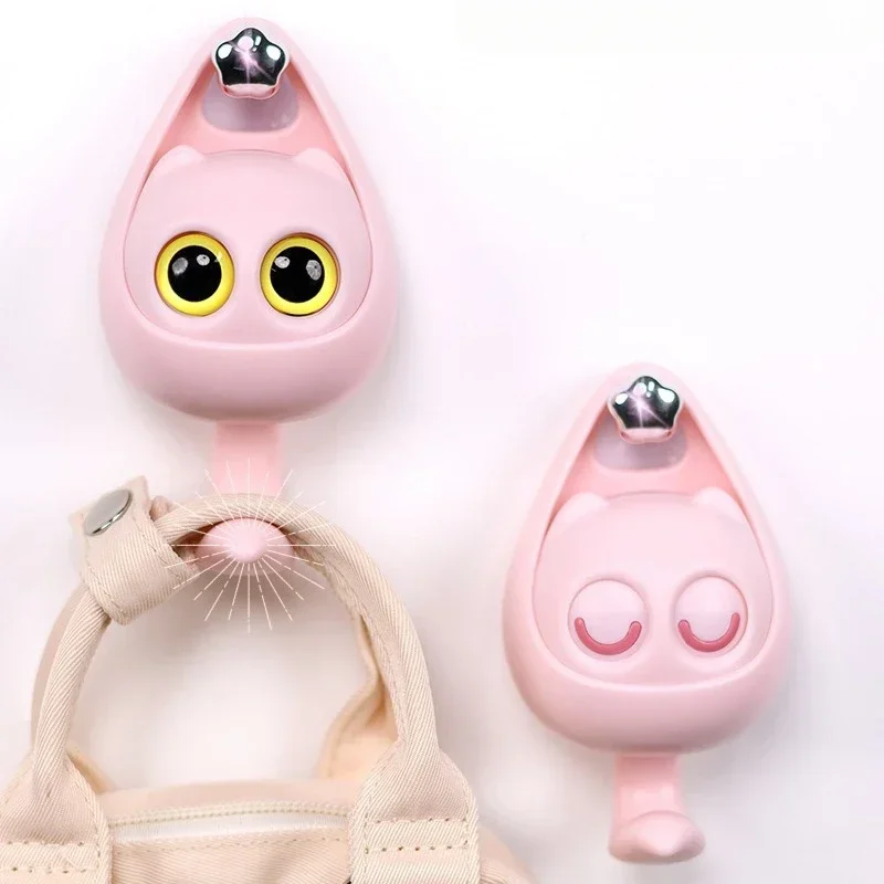 

2pcs Cartoon Creative Blinking Cat Hook Cute Macaron Punch Free and Traceless Hook Clothes, Hats, and Sundries Storage Hook