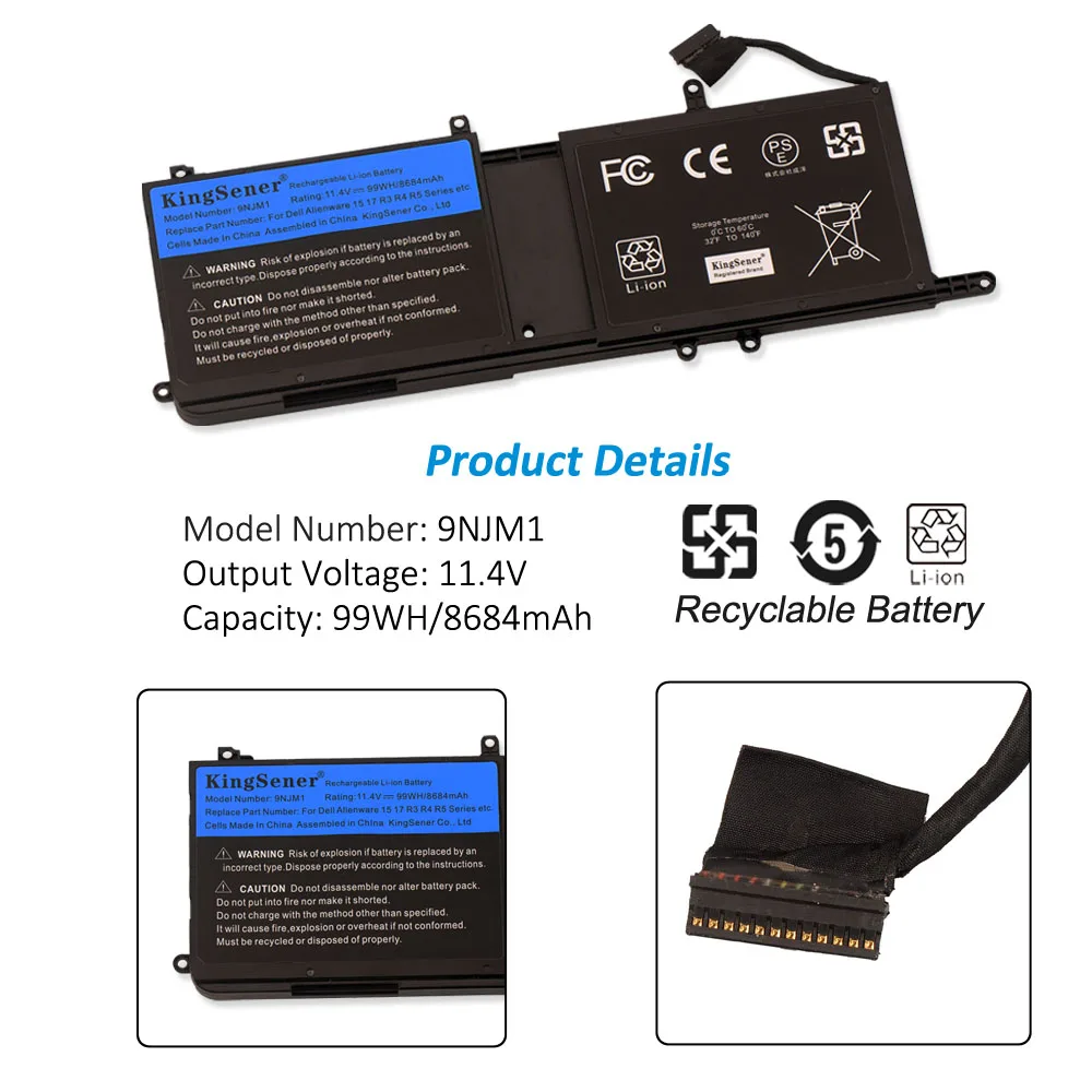 Bateria do Portátil de Kingsener 9njm1 para Dell Alienware 15 r3 r4 17 Série r4 r5 P31e P69f 44t2r Hf250 Mg2yh 11.4v 99wh - Imagem 2