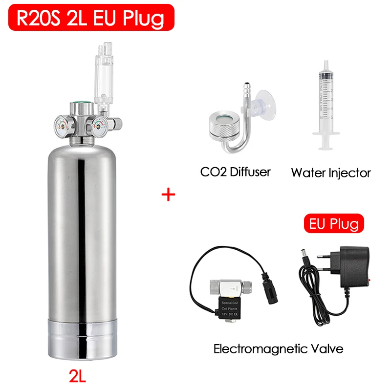 CO2 Kit for Aquarium Stainless Steel CO2 Cylinder Generator System Carbon Dioxide Reactor Kit For Fish Tank Plant Fish 1L 2L