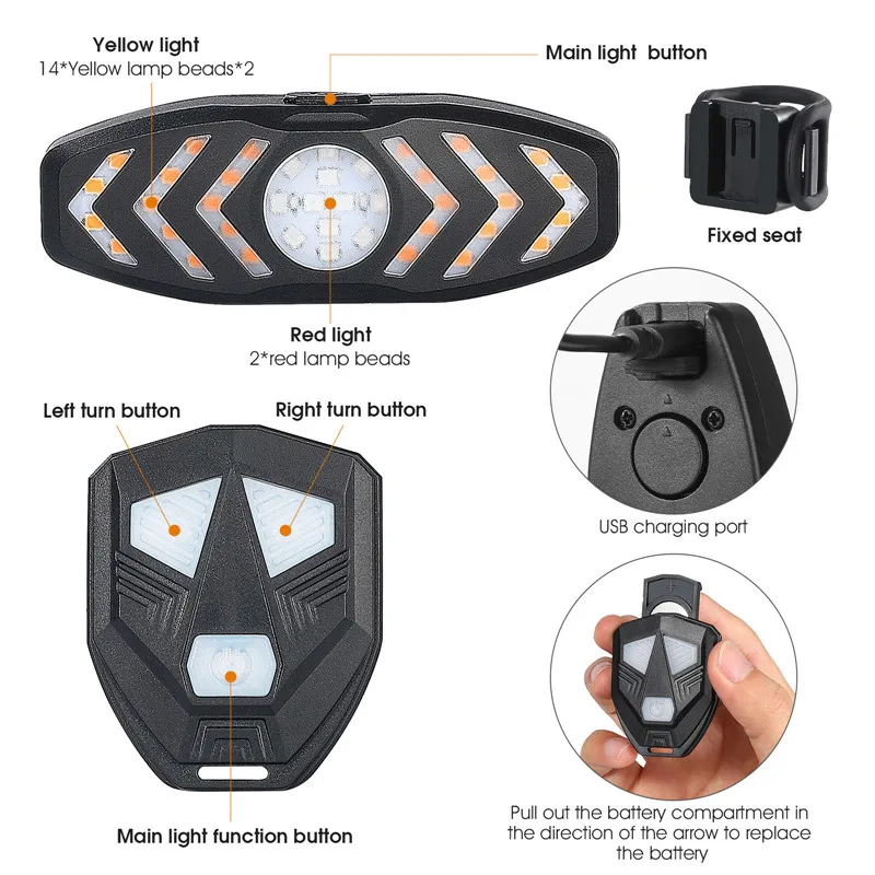 WEST BIKING Remote Control Bicycle Turn Light Type-C Charging Portable Bike Taillight Wireless Bike Rear Light Bike Accessories