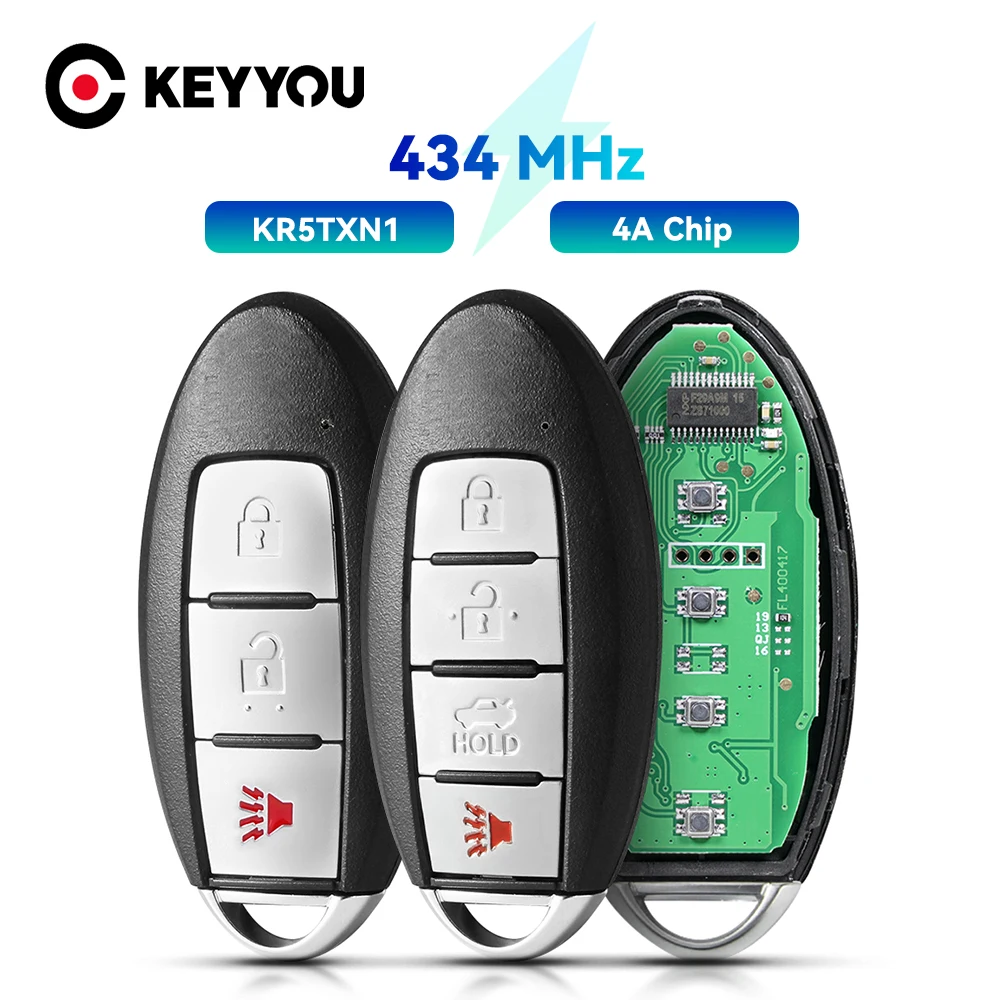 

KEYYOU Car Remote Key For Nissan Rogue Kicks S Sport 2018 2019 2020 Keyless Go KR5TXN1 433Mhz 4A Chip