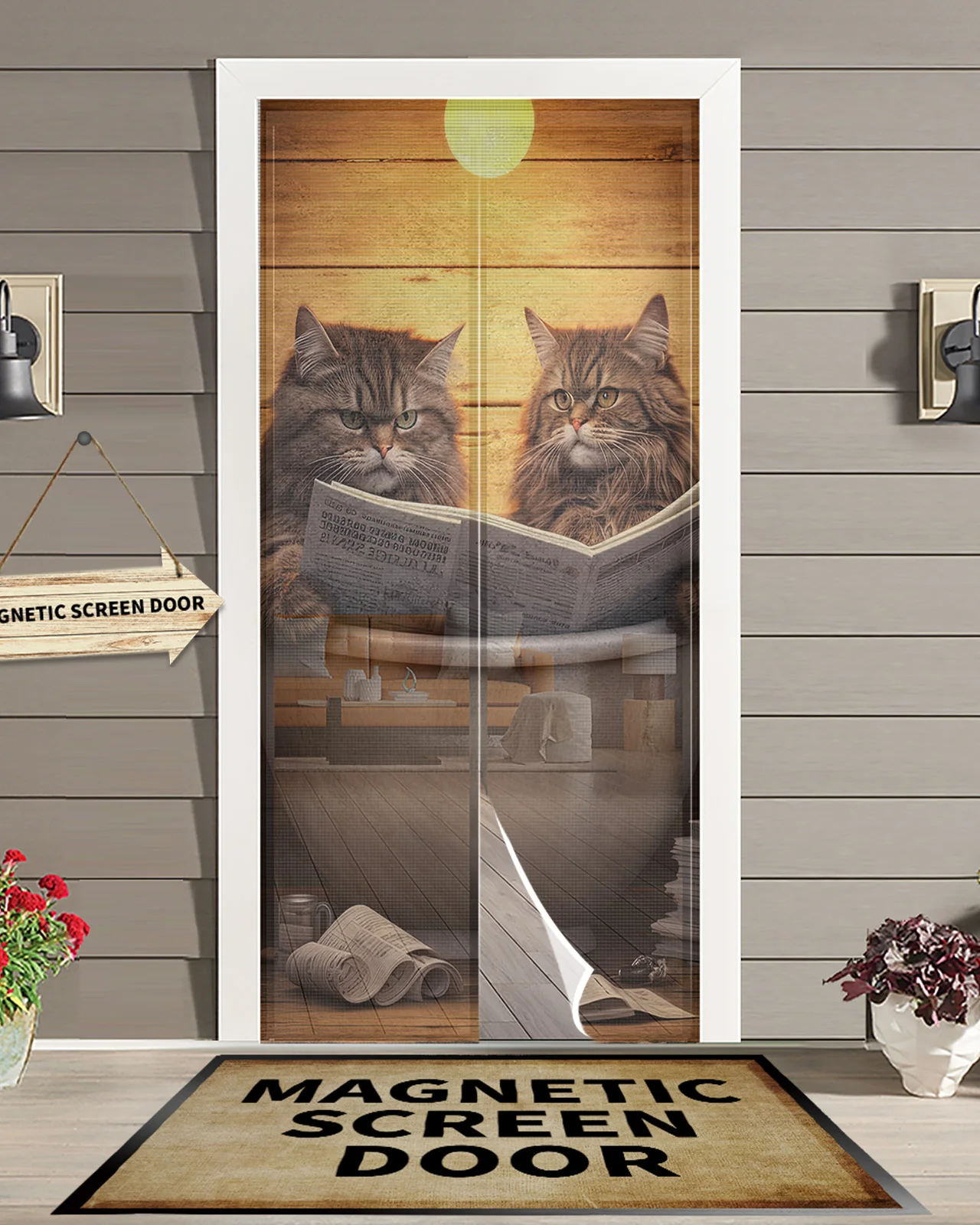 

Cat Newspaper Bath Magnetic Door Curtain Living Room Bedroom Home Anti-mosquito Screen Door Curtain